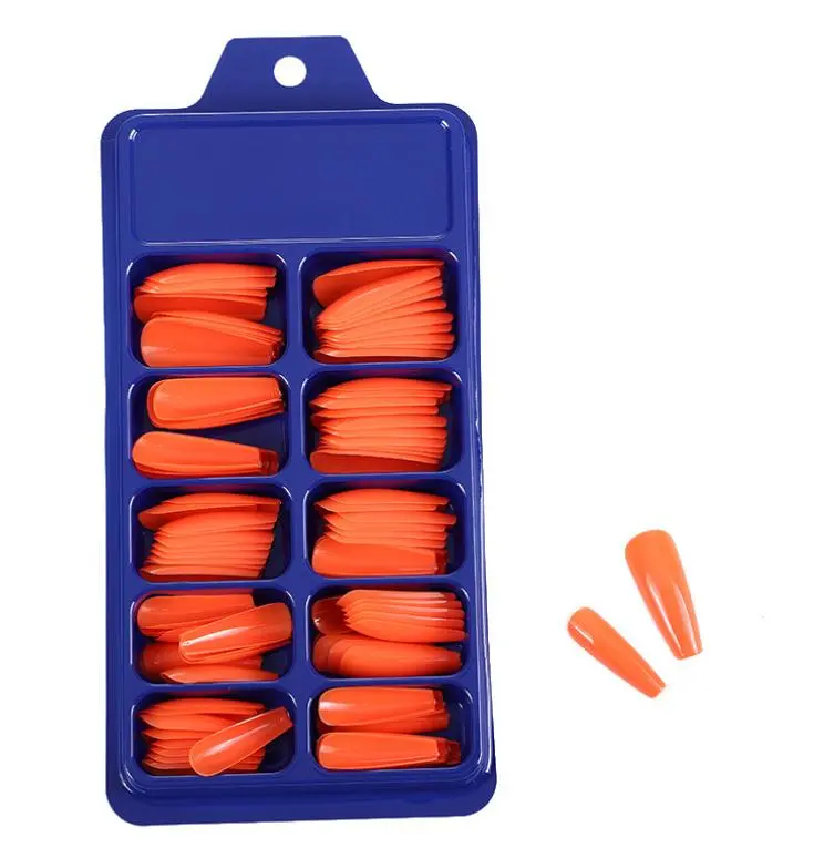 100 Pcs/box Coffin Ballerina Nail Tips Long Stiletto False Nails Orange