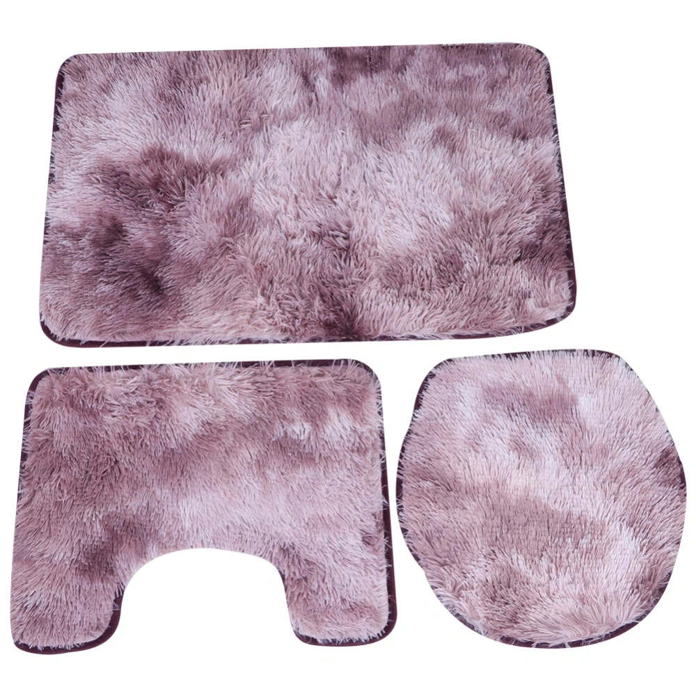 3Pcs Bathroom Rug Set Soft Non Slip Toilet Lid Cover Bath Mat Contour Rug Home Decoration(Rose Purple )