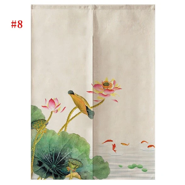 New Chinese Fabric Door Curtain Lotus Pattern Free Perforation 85*120CM 8