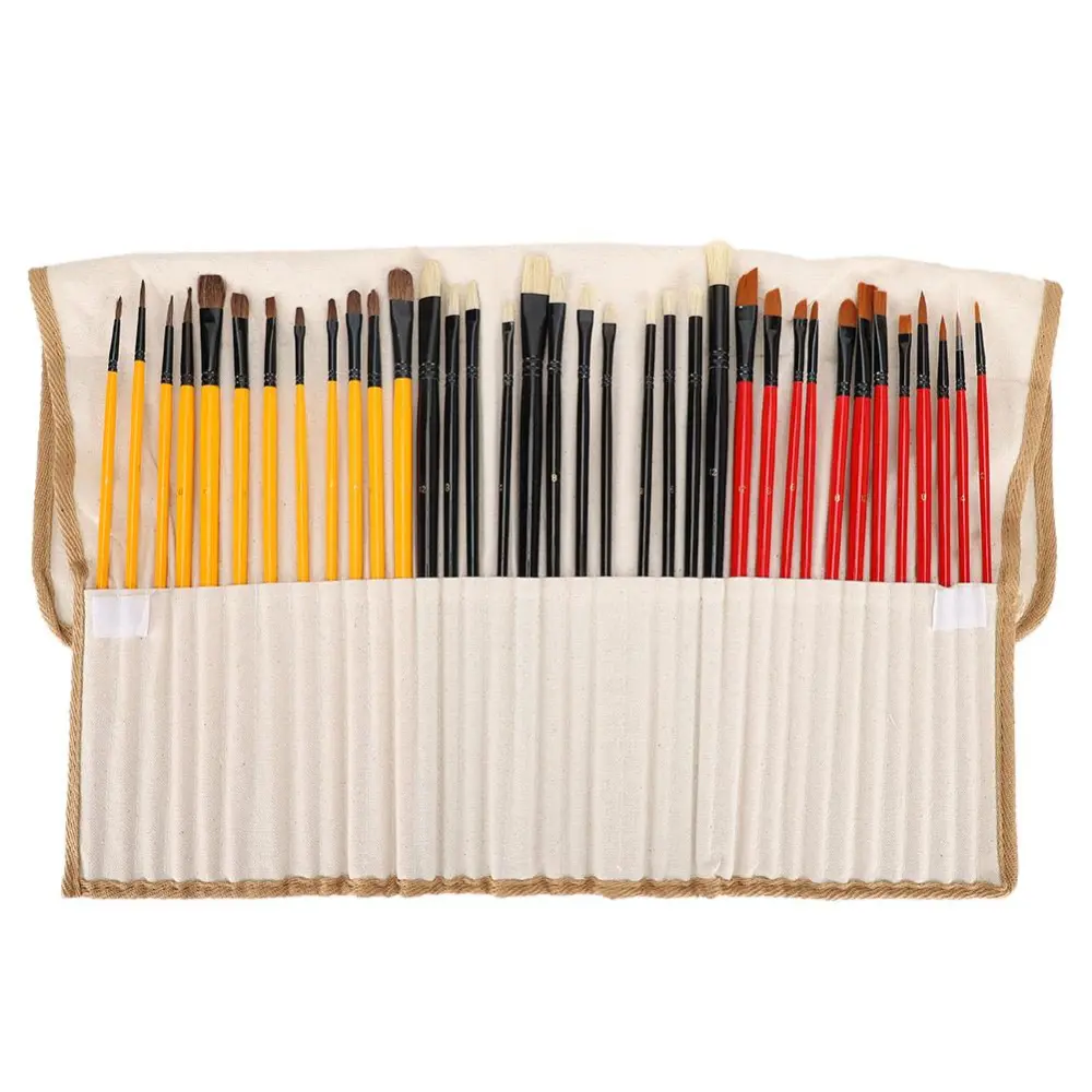 36Pcs Oil Paint Brush Set Multi??Function Nylon Hair Horsehair Pig Bristle + Canvas Storage Bag