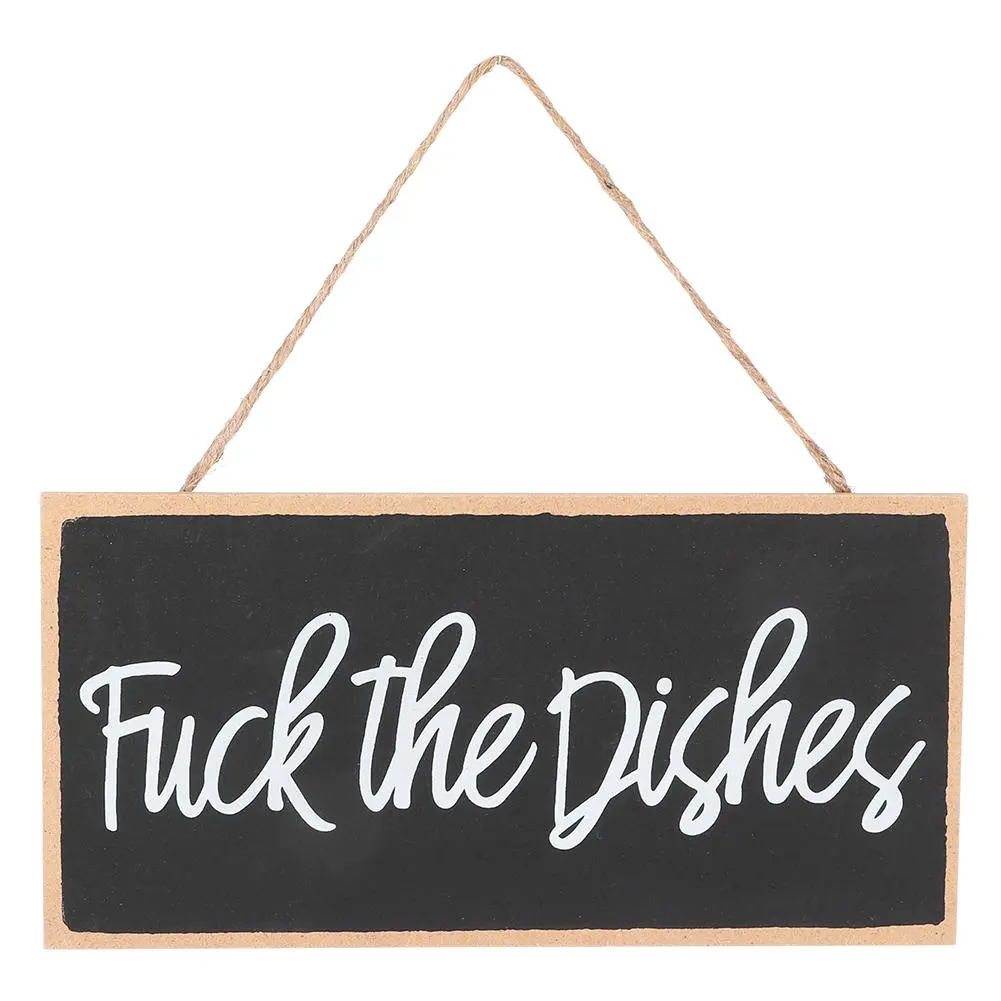 Wood Hanging Sign Board Funny Hanging Plaque Wall Art Living Room Bathroom Door Decoration(fuck the dishes )