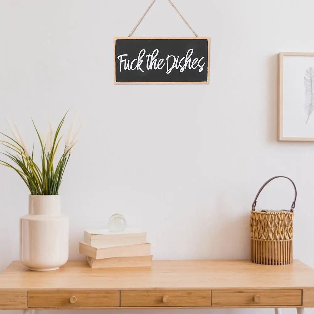 Wood Hanging Sign Board Funny Hanging Plaque Wall Art Living Room Bathroom Door Decoration(fuck the dishes )