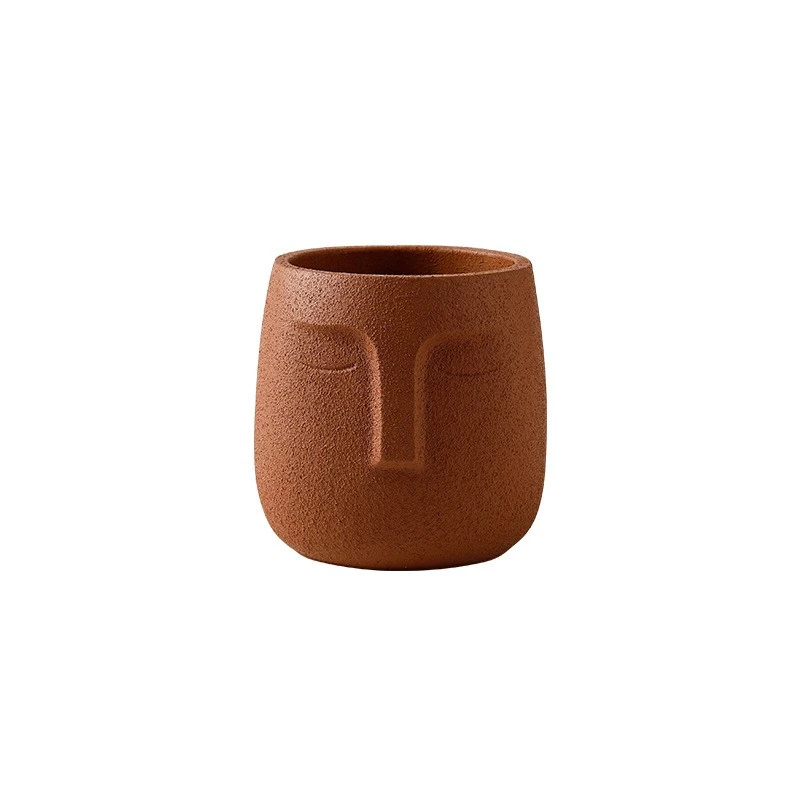 Human Face Flowerpot Portrait Flower Planter Matt Ceramic Vase Garden Planter Pot (Brown)