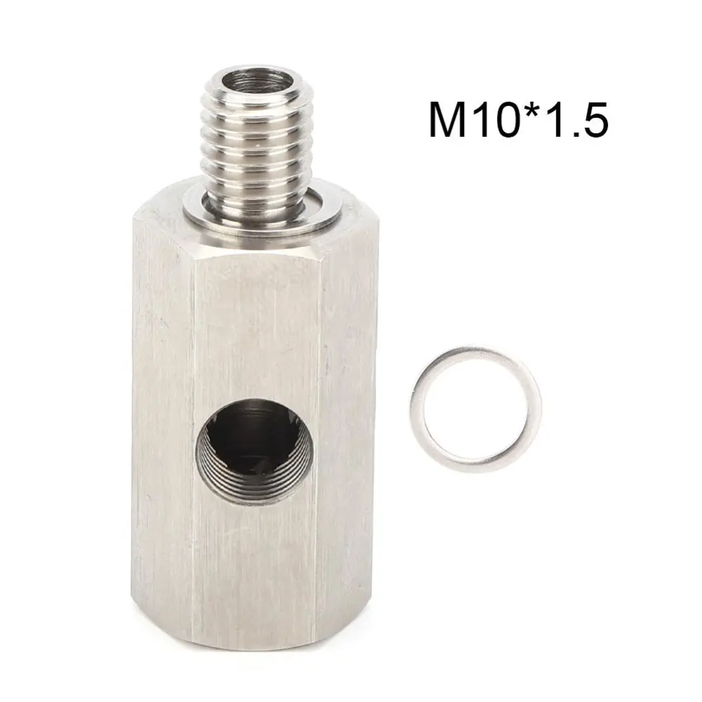 Oil Pressure Sensor Tee 1/8in NPT Turbo Oil Feed Connector Fitting Stainless Steel Auto Parts(M10x1.5 )