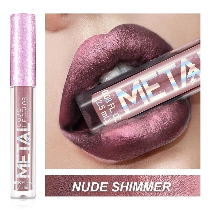 Metallic Lip Gloss Pearlescent Lipstick Non-Stick To Cup Lasting Lip Gloss (NUDE SHIMMER)