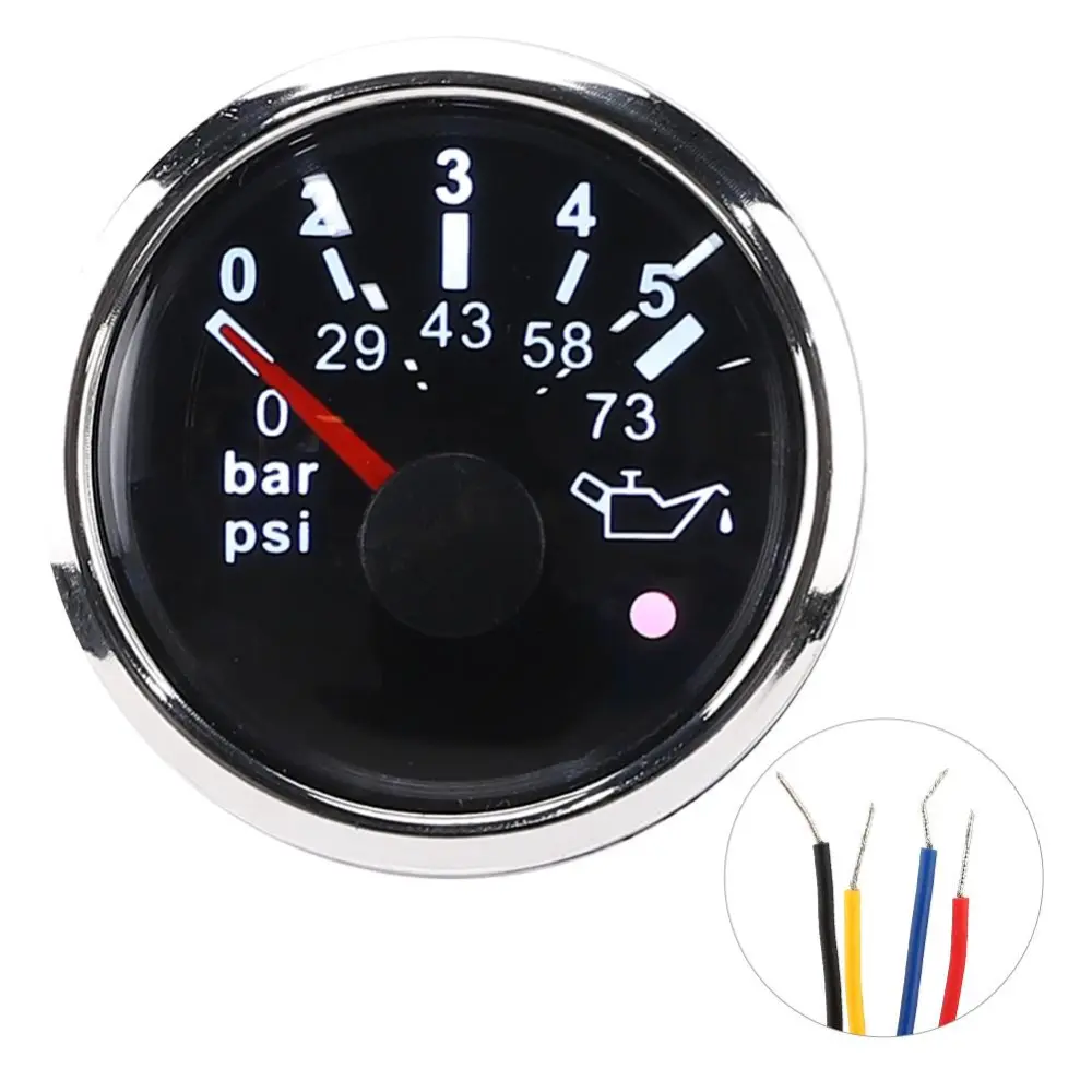 52MM/2in IP67 Oil Pressure Gauge 0??5BAR 0??73PSI Meter with Smart Alarm for Cars/Yachts/Boats(Black Dial )