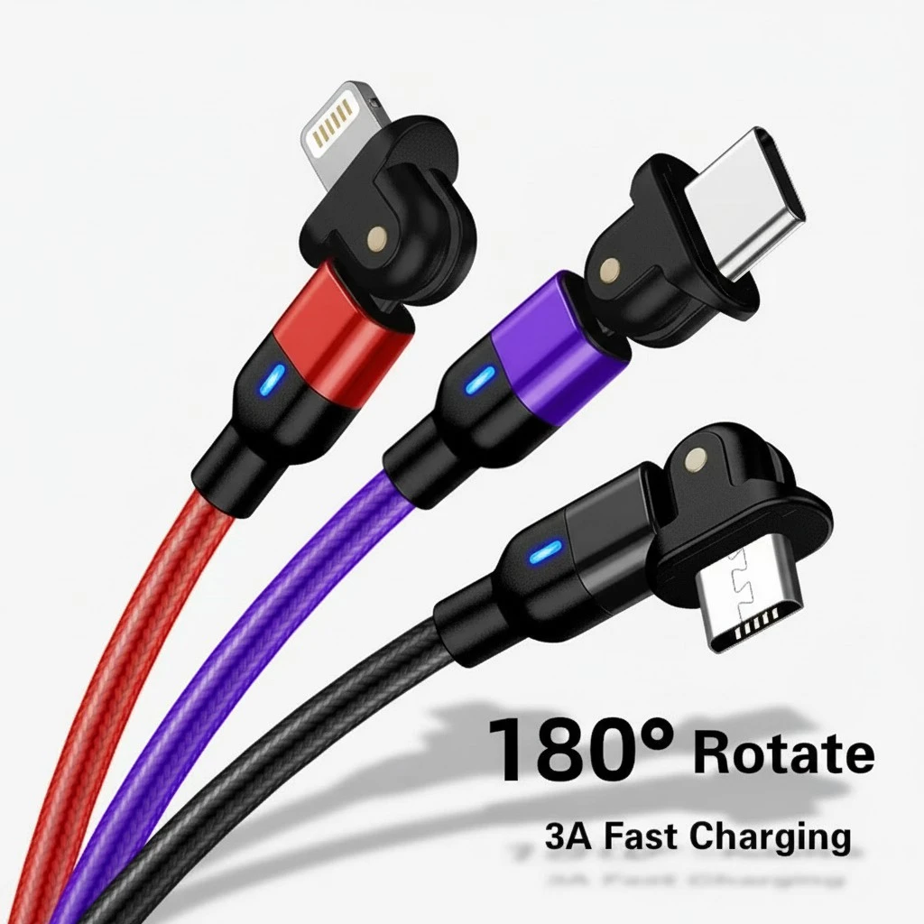 180 Degree Usb Cable Fast Charging for Iphone/Micro/Type C(purple-1m for mirco)