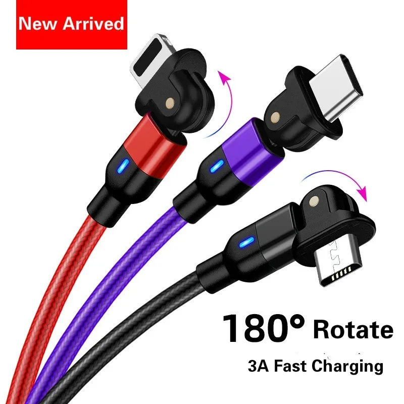 180 Degree Usb Cable Fast Charging for Iphone/Micro/Type C(Black-2m for iphone)
