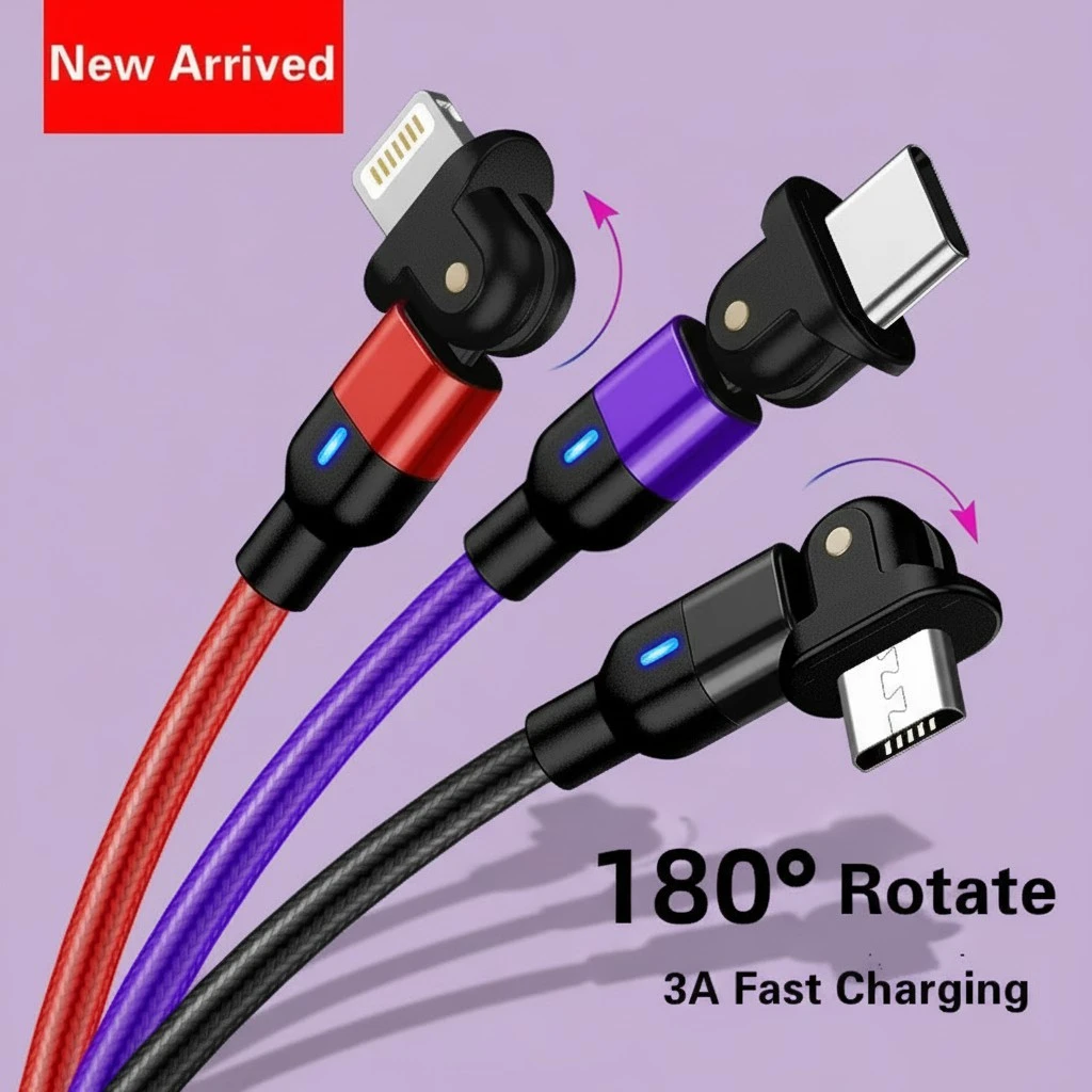 180 Degree Usb Cable Fast Charging for Iphone/Micro/Type C(Black-2m for iphone)