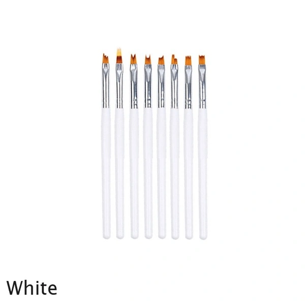 8Pcs Acrylic Nail Art Brush Sable Gel UV Nail Art Painting Flower Drawing Pen Salon (White)