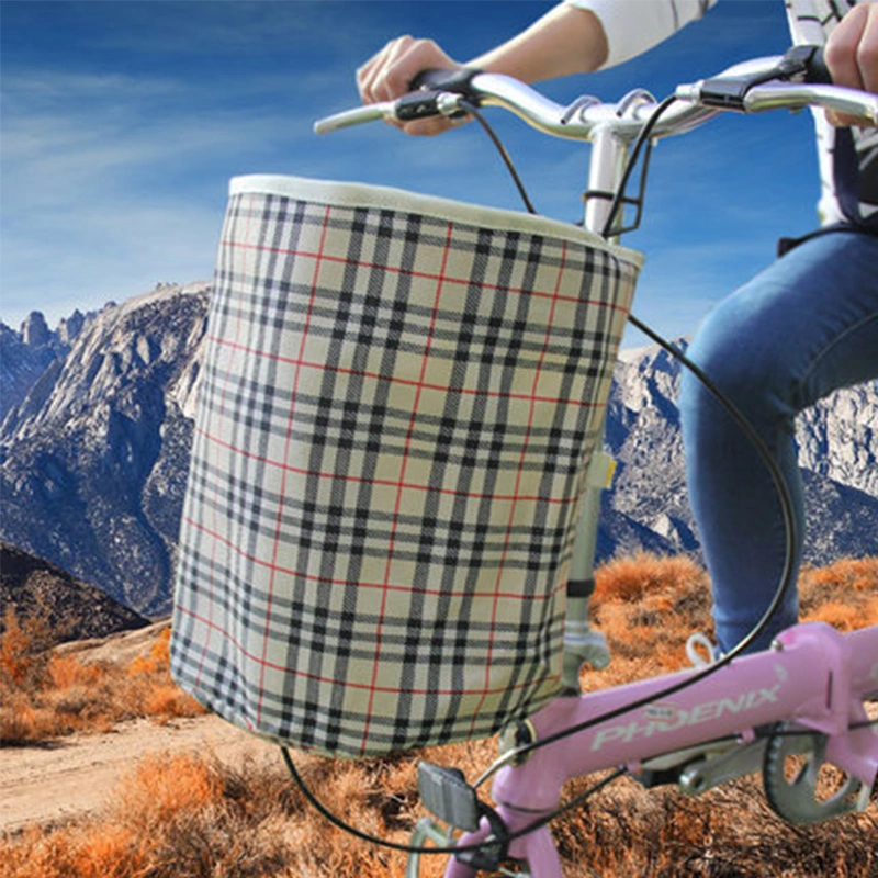 Round Cloth Frame Bicycle Basket Detachable Front Bike Riding Pouch Folding Cycling Carrier Bag