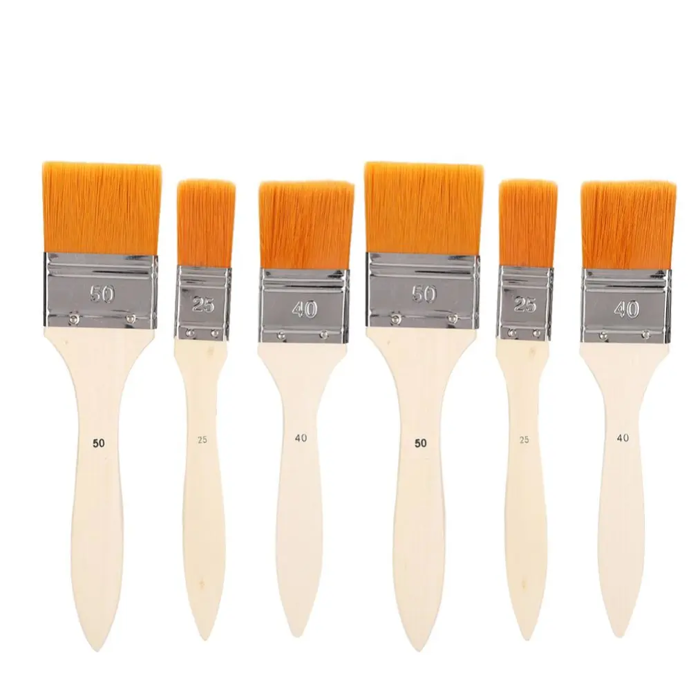 6PCs Oil Painting Brush Paintbrush Set Nylon Hair Aluminum Tube Interface Wood Pen Body