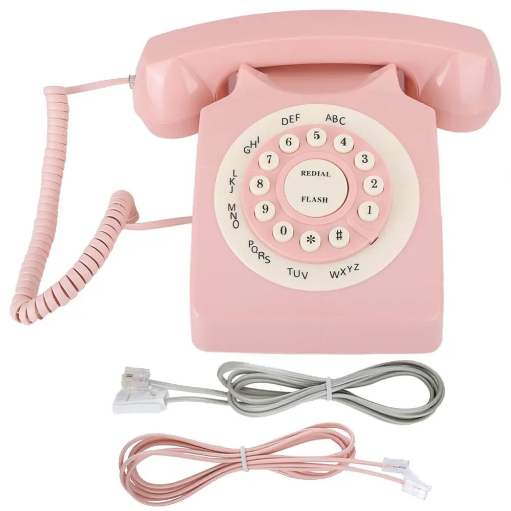 Vintage Telephone High Definition Call Quality Wired Telephone for Home Office Pink