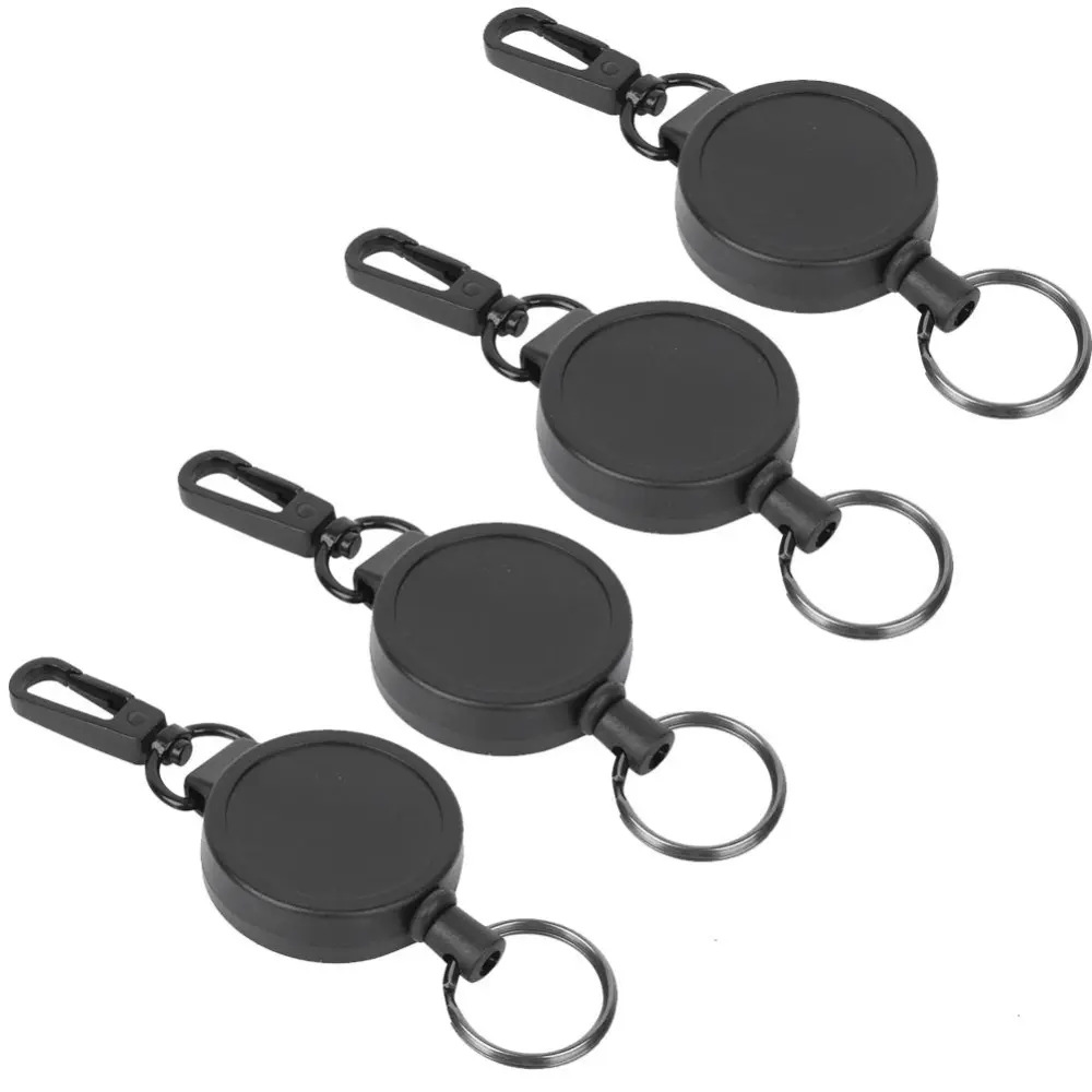 4pcs Telescopic Keychain Anti??Theft Retractable Key Ring High Resilience Wire Rope Carabiner for Advertising Promotion Gift Giving Round Type