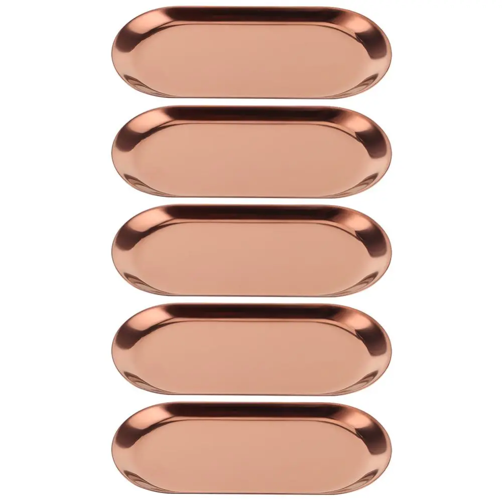 5pcs Stainless Steel Oval Shaped Towel Tray Cosmetics Jewelry Storage Tray Dish Plate Organizer(Rose Gold )