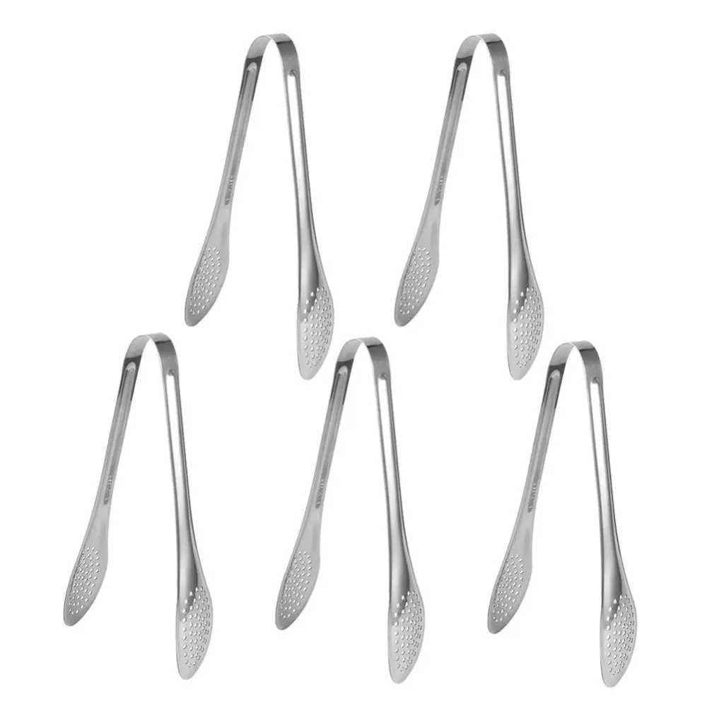 5pcs Multifunction Stainless Steel Food Tong Bread Steak Salad BBQ Buffet Clamp Kitchen Cooking Tool(L )