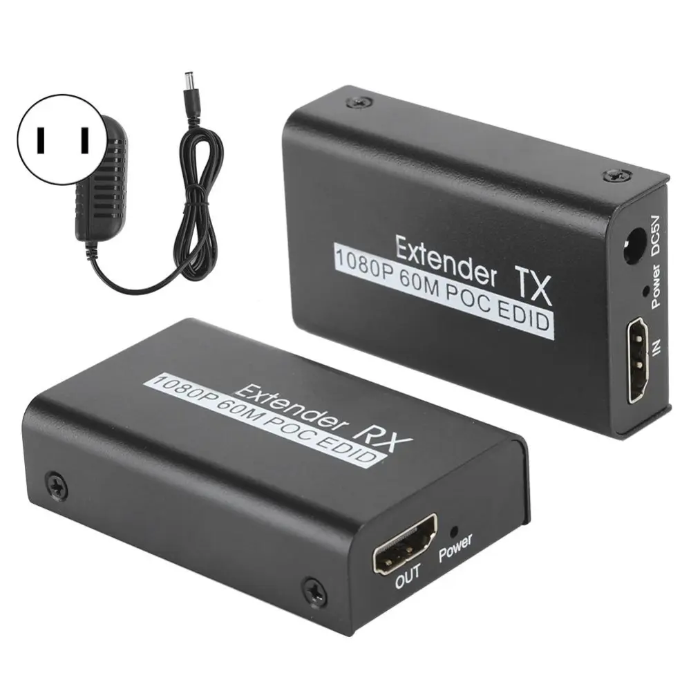 HDMI Extender 60M Internet Transmitter for POC Cable Power EDID Learning Function 100??240V(US )