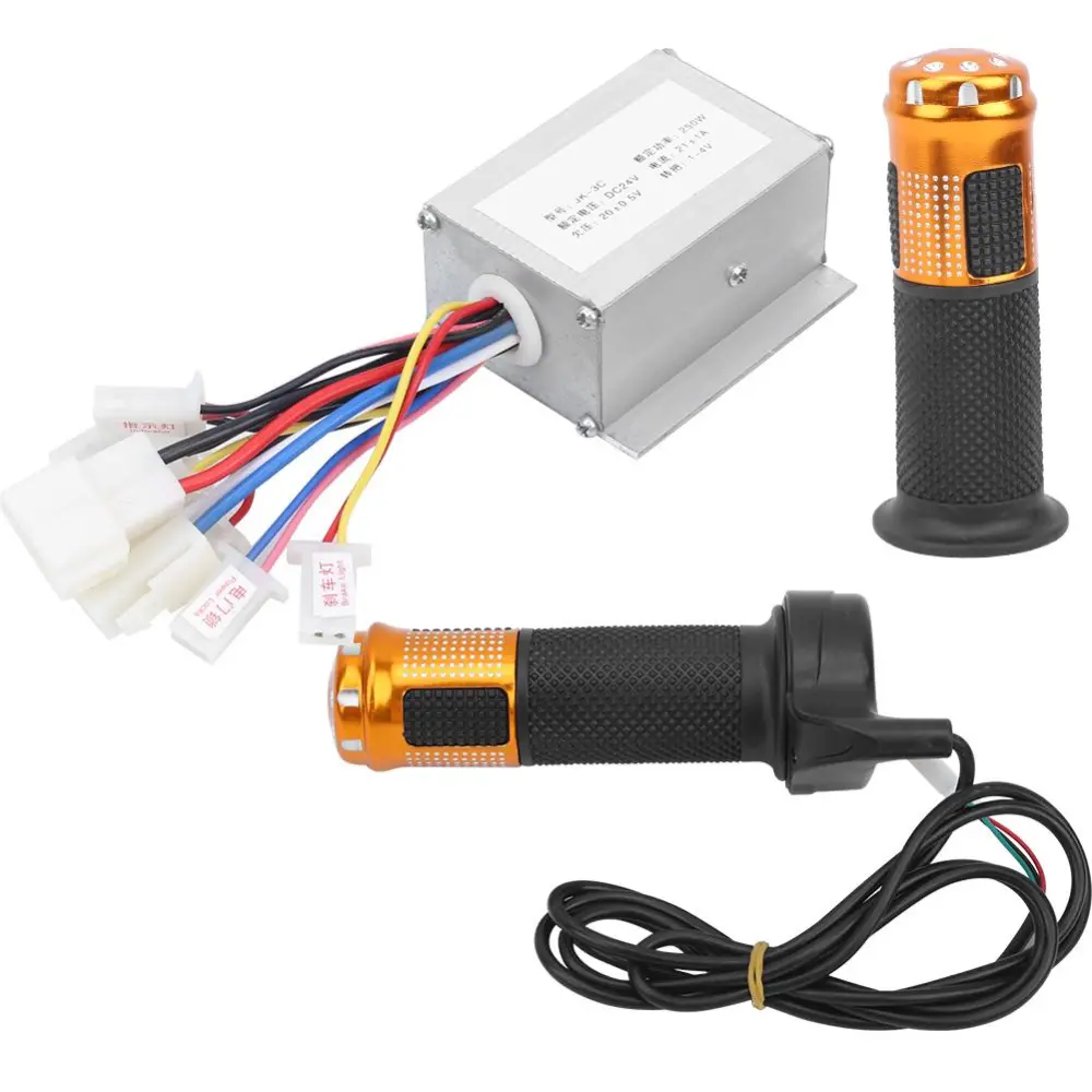 24V 250W Brush Controller with Yellow Throttle Grip Kit Electric Bicycle Scooter Accessory