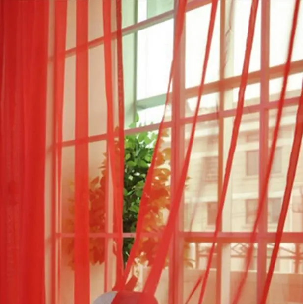 Home Decor Tulle Voile Window Drape Panel Sheer Scarf Valances Curtain (Red)