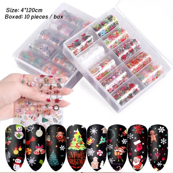 10pcs Exquisite Nail Art Sticker Festival Theme Pattern Transfer Sticker (Christmas)