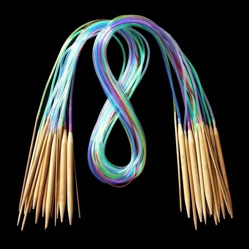 18pcs Multicolor Tube Circular Carbonized Bamboo Knitting Needles Crochet Hooks Set (80cm)