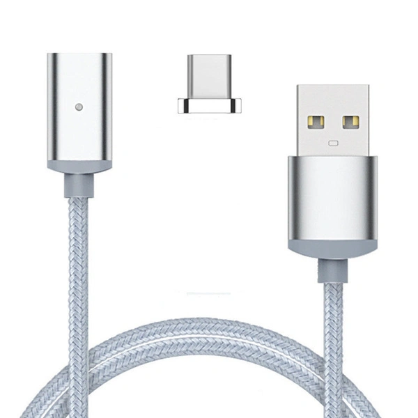 1M Magnetic Nylon Braided USB Cable Charger for Various Port Smart Phone （type-c）Silver