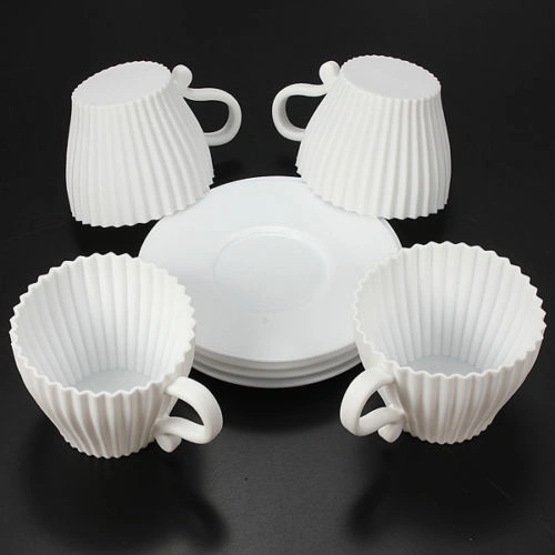 Silicone Cupcake Cups Cake Mold Chocolate Tea Cup Saucers Baking Muffin Mold ( White ）