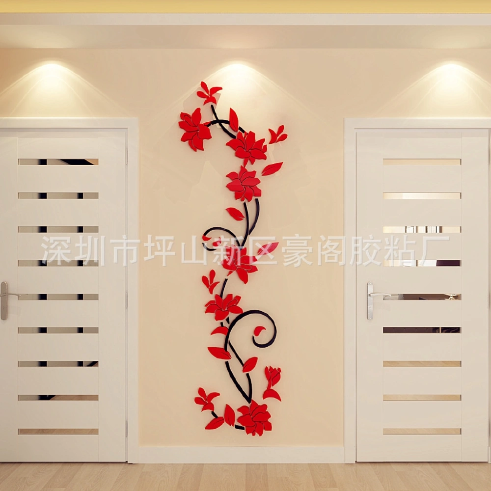 DIY Decal 3D Rose Flower Removable Acrylic Wall Sticker Art Living Room Bedroom （red ）