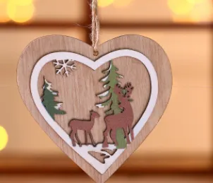 1pcs Christmas decorations wooden Christmas tree pendant decoration (Love deer )