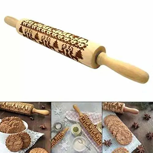 Christmas Symbols  Wooden Engraved Embossing  Rolling Pins（43CM）