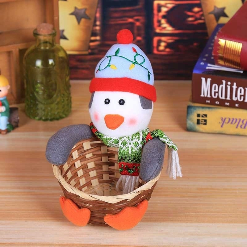 Merry Christmas Candy Storage Basket Xmas Decoration Santa Claus Storage Basket（Penguin）