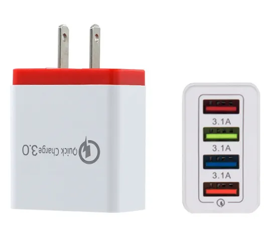 4 Port 5 Colors  Quick Charge 3.0 Fast Mobile Phone Charger Wall USB Charger Adapter (Orange US