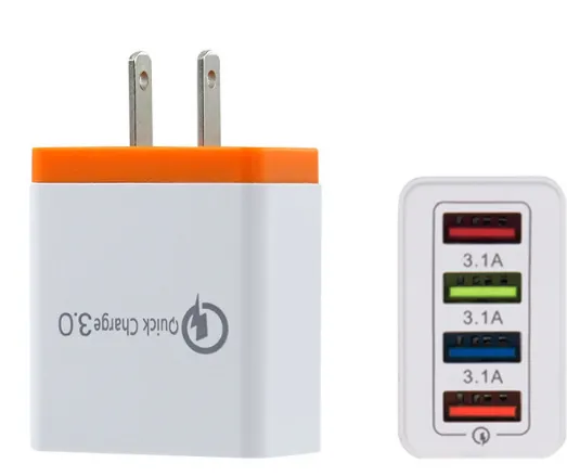 4 Port 5 Colors  Quick Charge 3.0 Fast Mobile Phone Charger Wall USB Charger Adapter (Orange US