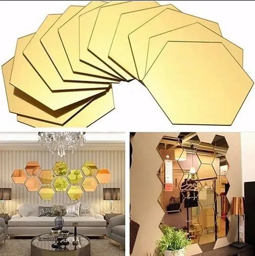 12Pcs 3D Mirror Vinyl Removable Wall Sticker Decal Home Decor Art DIY (80*70*40mm Golden)