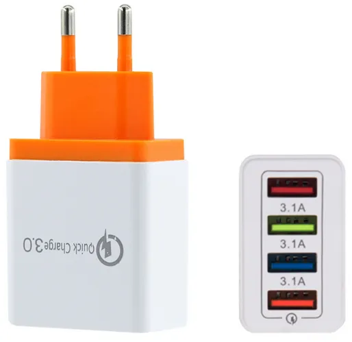 4 Port 5 Colors  Quick Charge 3.0 Fast Mobile Phone Charger Wall USB Charger Adapter (Orange EU