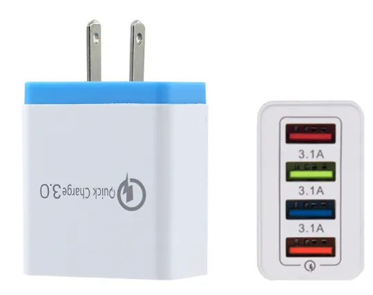 4 Port 5 Colors Quick Charge 3.0 Fast Mobile Phone Charger Wall USB Charger Adapter (White US)