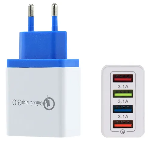 4 Port 5 Colors  Quick Charge 3.0 Fast Mobile Phone Charger Wall USB Charger Adapter (Dark blue