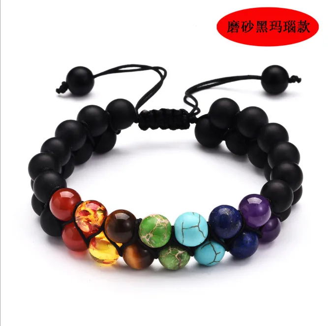 8mm Natural Healing Stone 7 Chakras Bracelet Healing Balance Beads 2 Layers Reiki Prayer