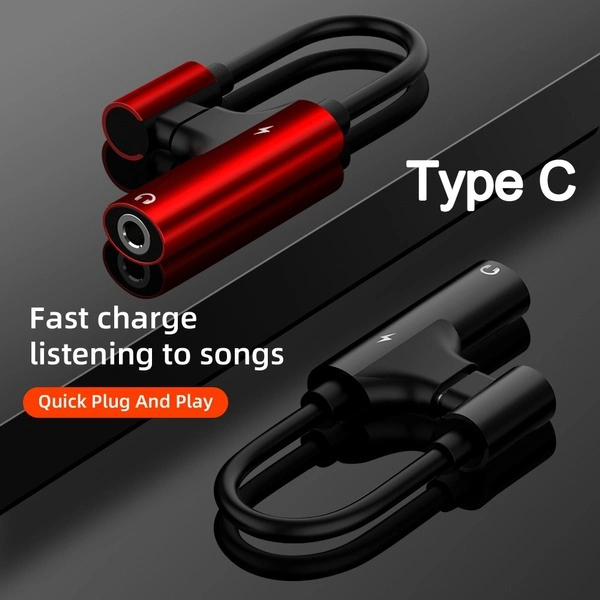 2-in-1 Adapter 3.5mm Headphone Jack Adapter cable Converter Charger （Golden TYPE-C）