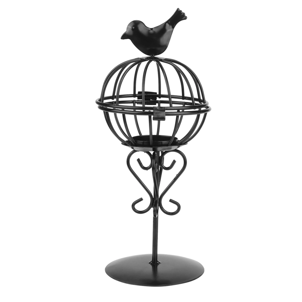 Hollow out Unique Bird Cage Iron Candle Holder Candlestick Decor Home Decoration Ornament(Black )