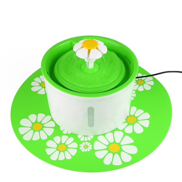 1.6L Automatic Cat Dog Water Drinking Flower Fountain Bowl Dish Filter+Mat ( Green EU )