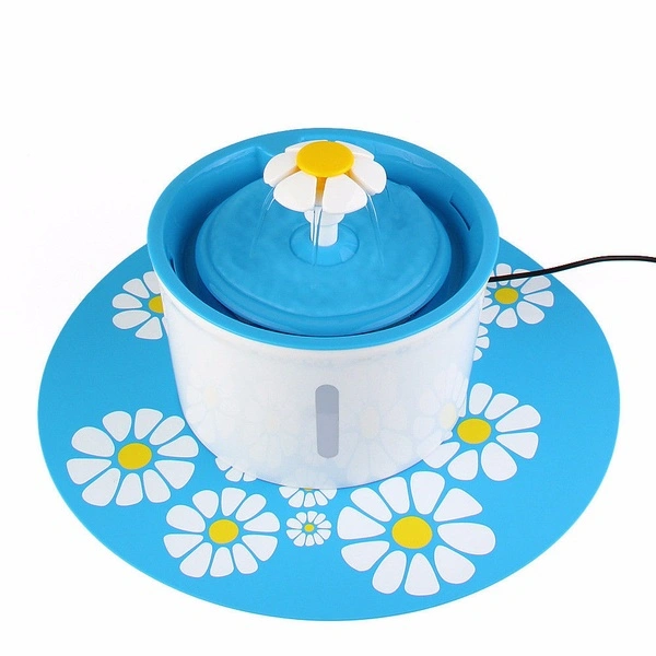 1.6L Automatic Cat Dog Water Drinking Flower Fountain Bowl Dish Filter+Mat ( Blue EU )