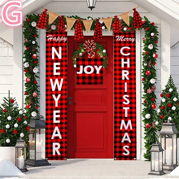 2020 Merry Christmas Porch Banner Xmas Outdoor Decoration Couplet Hanging Cloth (G)