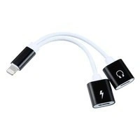 Earphone +Charging 2in1  mini double head splitter adapter cable iPhone （White line-black shell