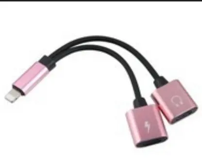 Earphone +Charging 2in1  mini double head splitter adapter cable iPhone （White line-black shell