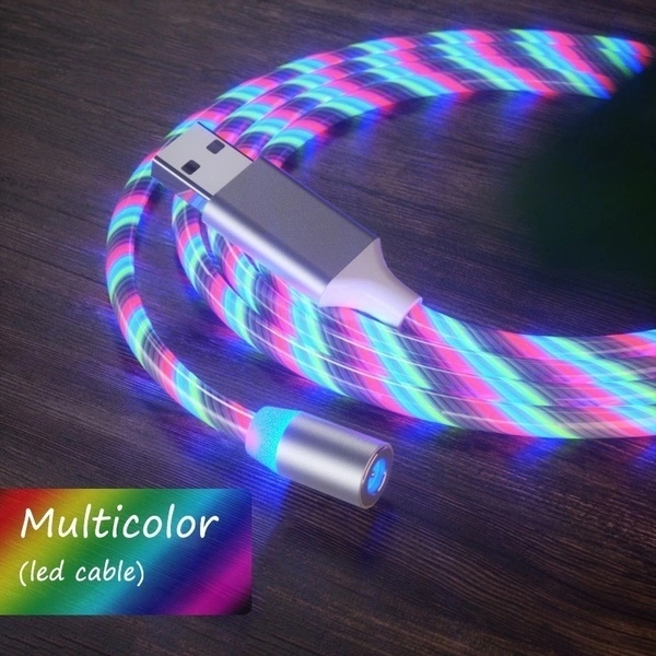 LED Colorful Streamer Magnetic USB Cable Fast Charging Data For Iphone TypeC Android Phone