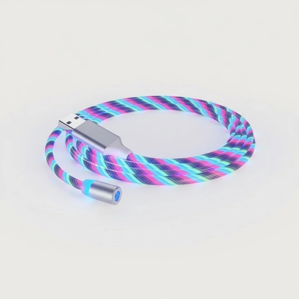 LED Colorful Streamer Magnetic USB Cable Fast Charging Data For Iphone TypeC Android Phone