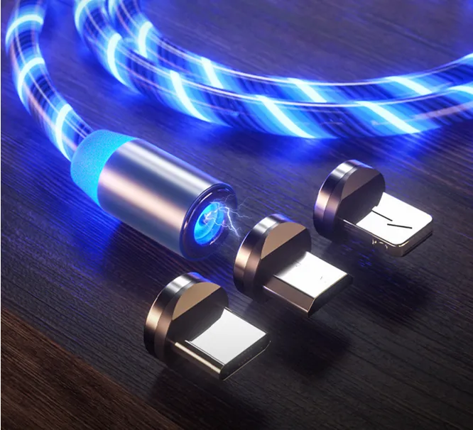 LED Colorful Streamer Magnetic USB Cable Fast Charging Data For Iphone TypeC Android Phone