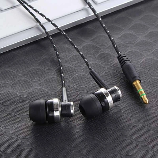 3.5mm Plug Bass Stereo In-Ear Earbuds Braided Wire Headsets Earphone（black）