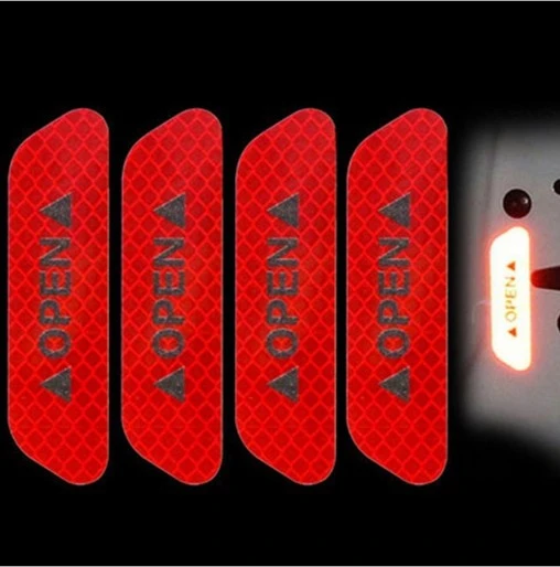 4pcs Car Door Open Sticker Reflective Tape Safety Warning Auto Decal Door Sticker (Red)